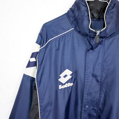 Vintage 80s 90s LOTTO rain jacket windbreaker blue white stand-up collar
