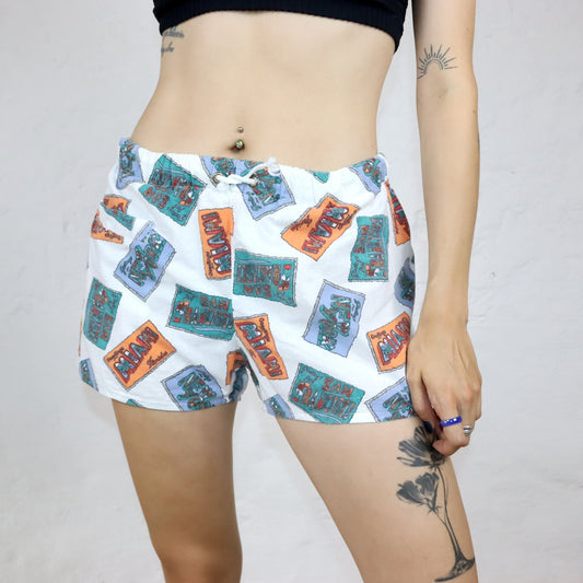 Vintage 80s 90s shorts short pants crazy pattern white colorful M