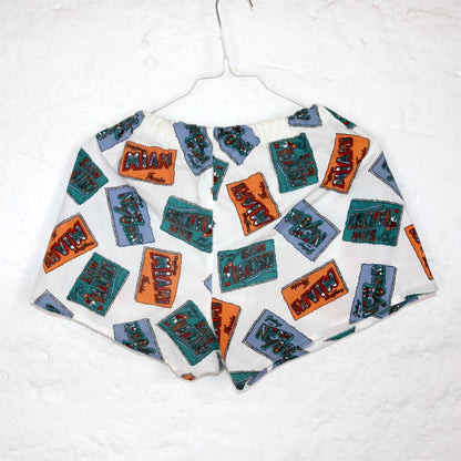 Vintage 80s 90s shorts short pants crazy pattern white colorful M