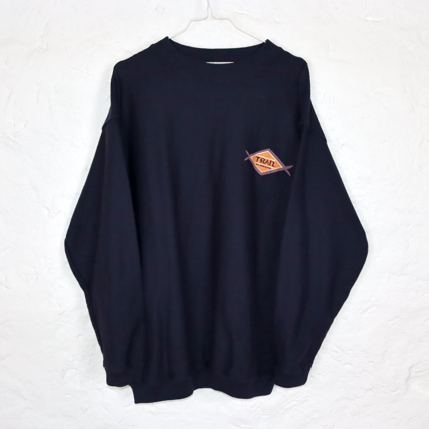 Vintage 80er 90er JOY Sweatshirt Pullover Waffeloptik dunkelblau 38