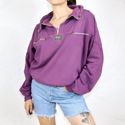 Vintage 80er 90er CLARK UTILITY Sweatshirt Pullover Stehkragen lila L
