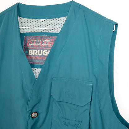 Vintage 80er 90er BRUGI Weste Cargoweste Knopfleiste dunkelgrün L