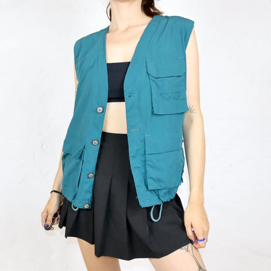 Vintage 80s 90s BRUGI vest cargo vest button placket dark green L