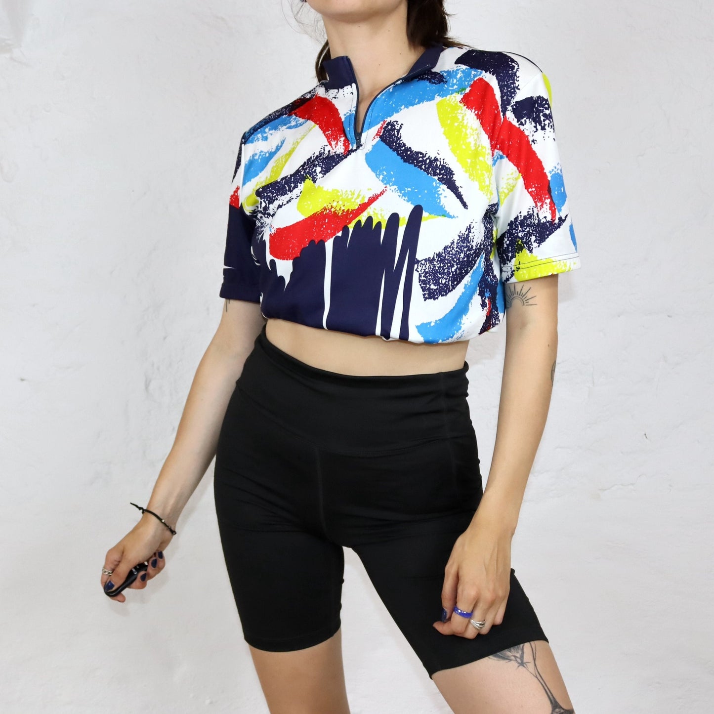 Vintage 80er 90er Radlershirt Fahrradtrikot crazy pattern bunt L