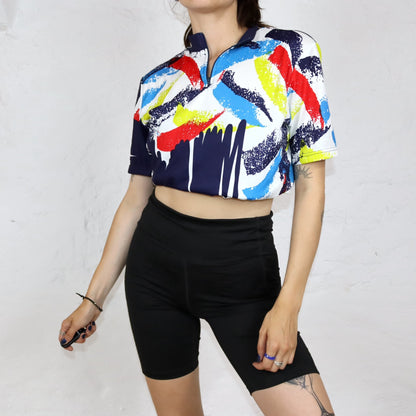 Vintage 80er 90er Radlershirt Fahrradtrikot crazy pattern bunt L