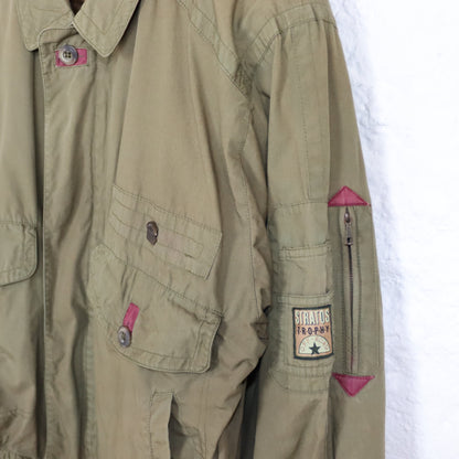 Vintage 80s 90s STRATOS lightweight jacket khaki shoulder pads L