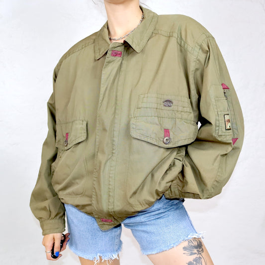 Vintage 80s 90s STRATOS lightweight jacket khaki shoulder pads L