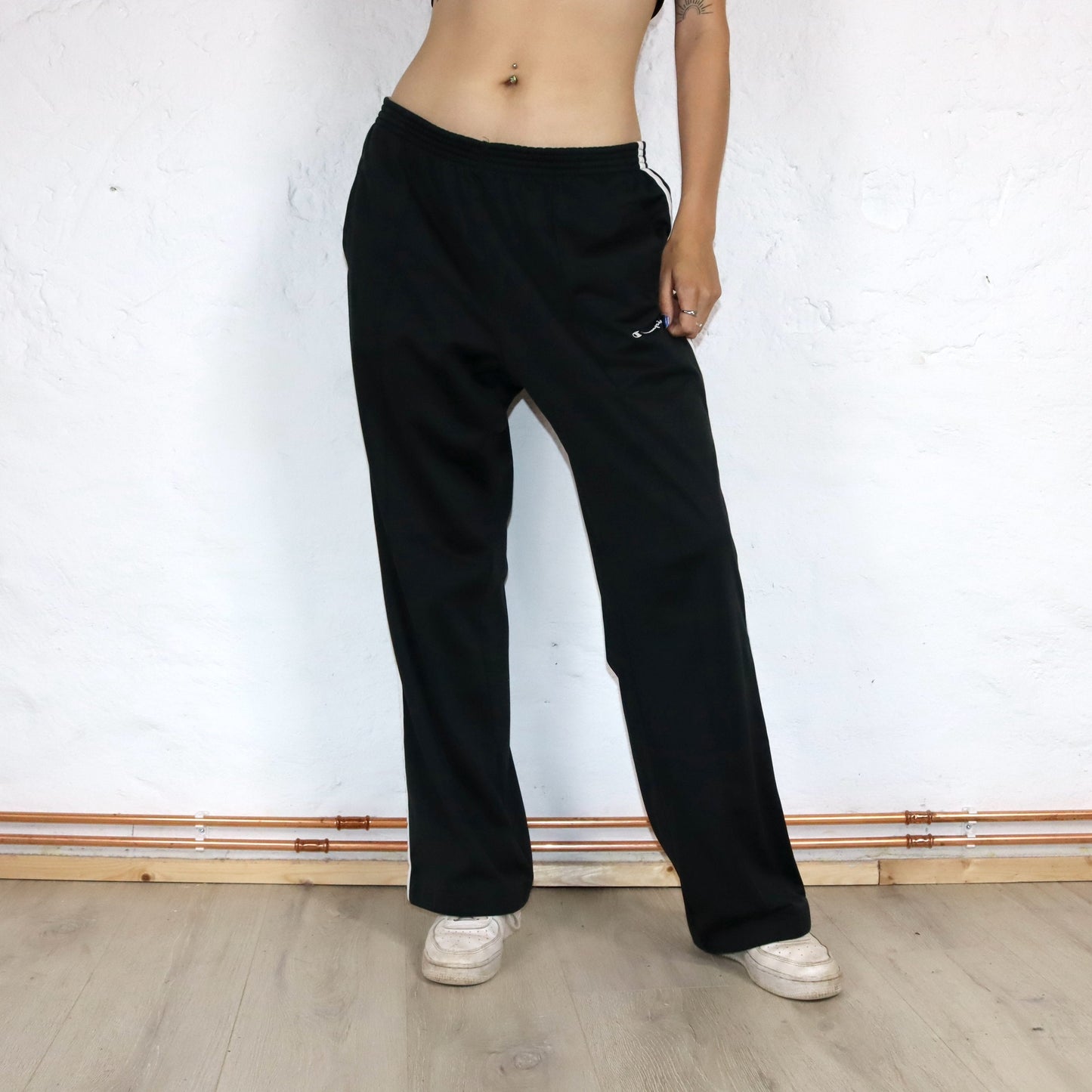 Vintage 80s 90s CHAMPION jogging pants tracksuit bottoms baggy black white XXL