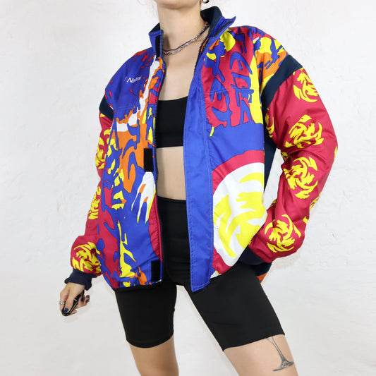 Vintage 80s 90s NALINI cycling jacket crazy pattern inside fleece L