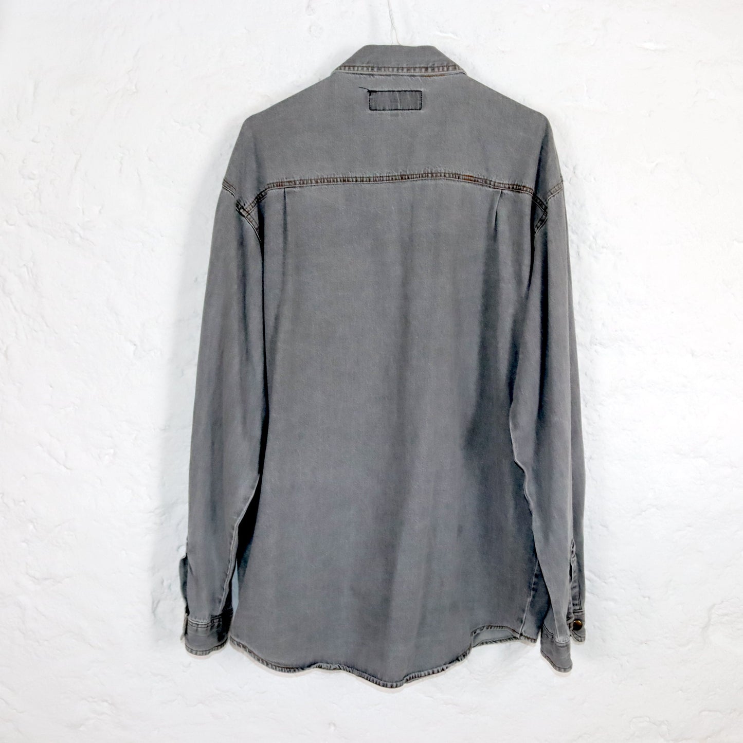 Vintage 80s 90s NEW BOY denim shirt long sleeve grey snap fasteners XXL