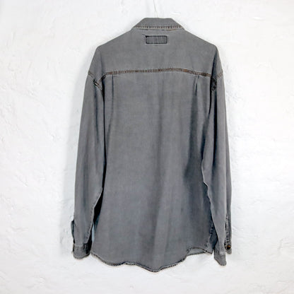 Vintage 80s 90s NEW BOY denim shirt long sleeve grey snap fasteners XXL