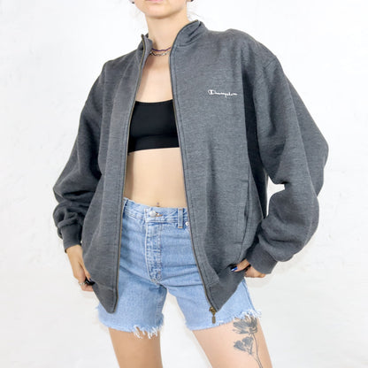 Vintage 80s 90s CHAMPION sweat jacket stand-up collar dark grey XL