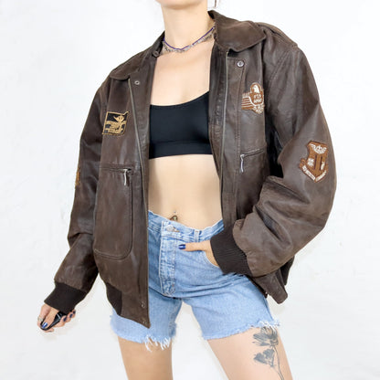 Vintage 80s 90s MONTES leather jacket biker jacket dark brown Army L