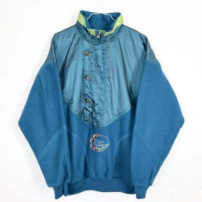 Vintage 80er 90er BELOW ZERO Fleecepullover Stehkragen blau grün M
