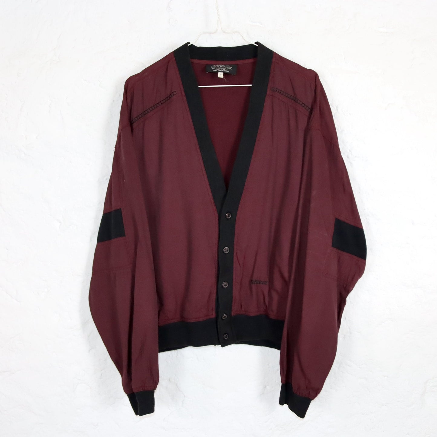 Vintage 80er 90er QUARRY Cardigan Viskose dunkelrot schwarz S