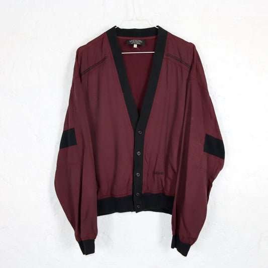 Vintage 80er 90er QUARRY Cardigan Viskose dunkelrot schwarz S
