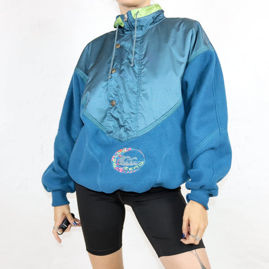 Vintage 80er 90er BELOW ZERO Fleecepullover Stehkragen blau grün M