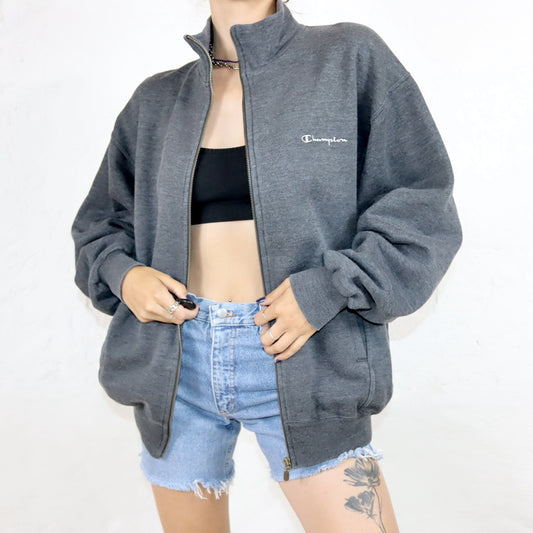 Vintage 80s 90s CHAMPION sweat jacket stand-up collar dark grey XL