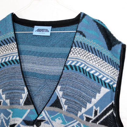 Vintage 80er 90er PROSPETIVA Weste Pullunder Cardigan Wolle gemustert crazy pattern 54 XL