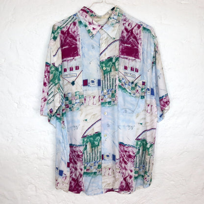 Vintage 80s 90s EMM shirt short sleeve crazy pattern colorful M