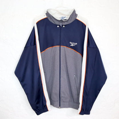 Vintage 80s 90s REEBOK tracksuit jacket stand-up collar grey orange dark blue L