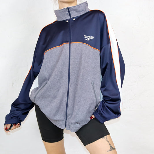 Vintage 80s 90s REEBOK tracksuit jacket stand-up collar grey orange dark blue L