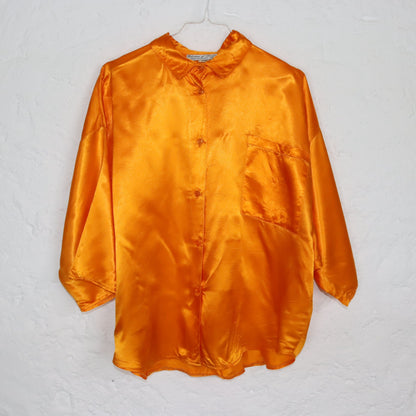 Vintage 80s 90s VALENTINA of London blouse satin orange viscose L