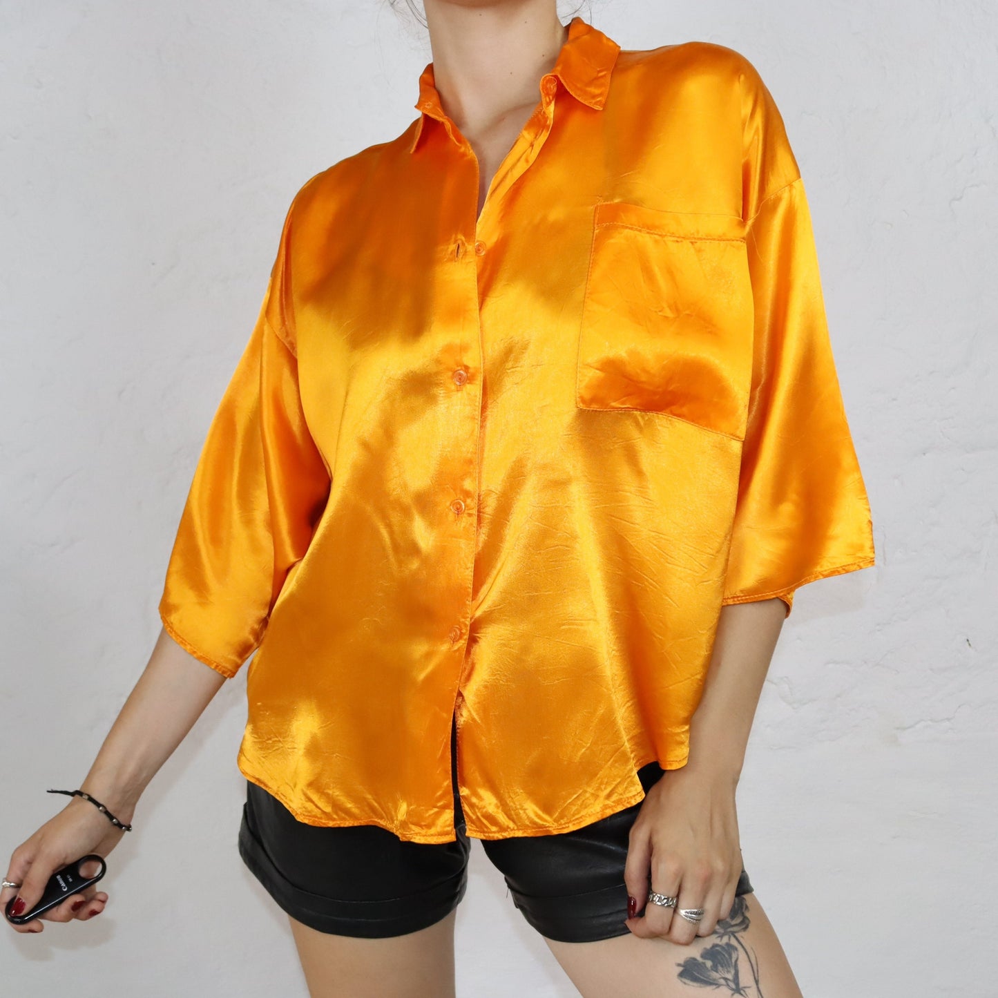 Vintage 80s 90s VALENTINA of London blouse satin orange viscose L