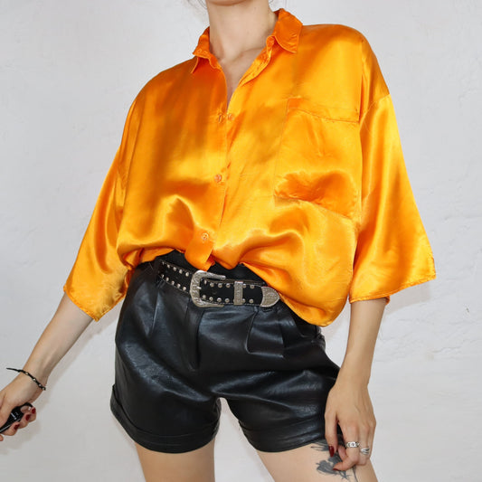 Vintage 80s 90s VALENTINA of London blouse satin orange viscose L