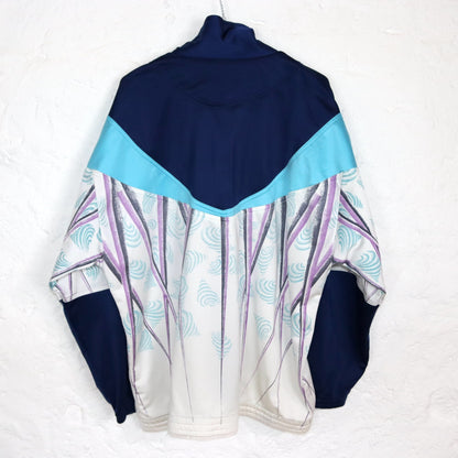 Vintage 80s 90s ELLESSE tracksuit jacket crazy pattern stand-up collar blue white XL