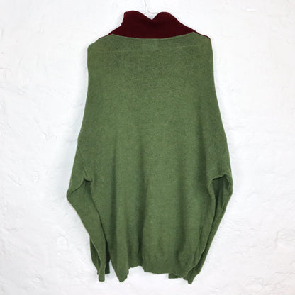 Vintage 80er 90er ENRICO COVERI Wollpullover Wolle Pullover Rollkragen Stehkragen kariert grün rot gelb XL