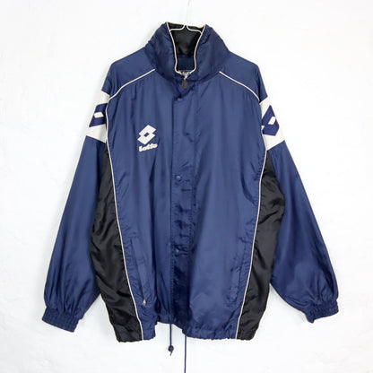 Vintage 80s 90s LOTTO rain jacket windbreaker blue white stand-up collar