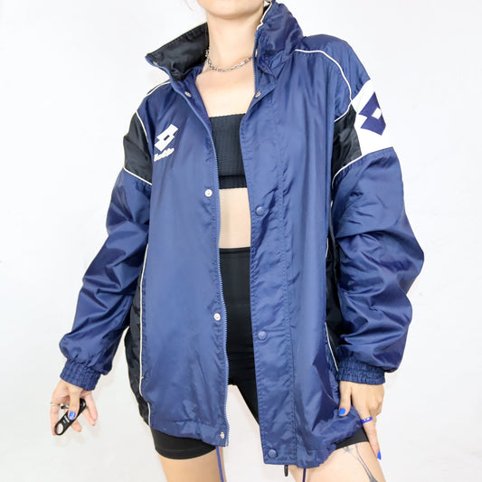 Vintage 80s 90s LOTTO rain jacket windbreaker blue white stand-up collar