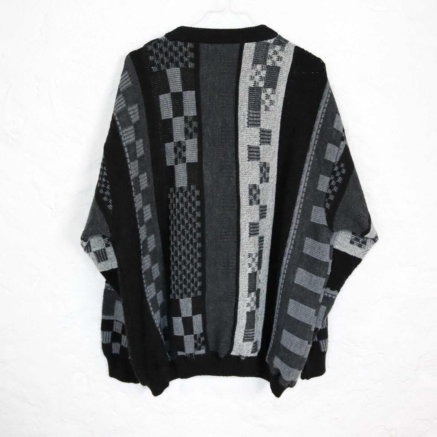 Vintage 80er 90er CANDA Wollcardigan Cardigan Wolle gemustert grau schwarz L