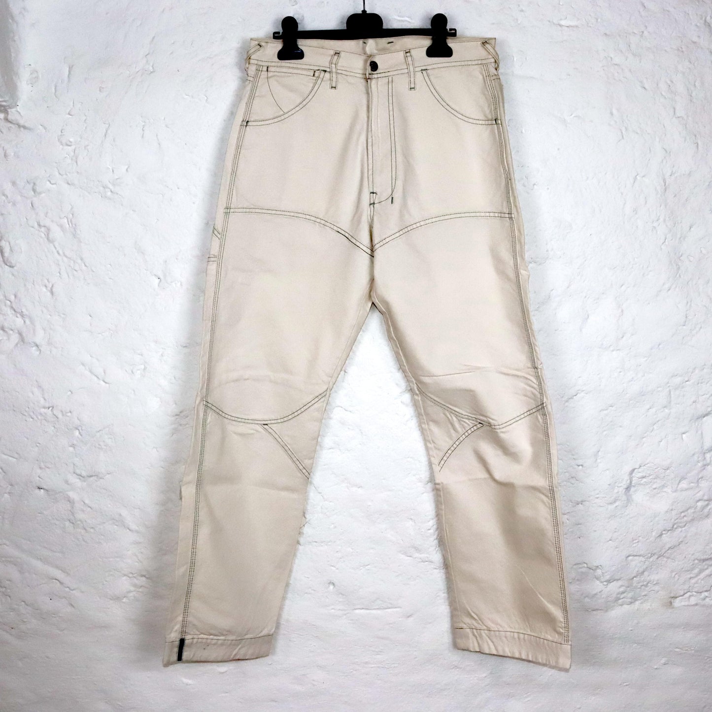 Vintage 90s 00s Y2k DIESEL baggy pants wide leg cargo pants cream white W30