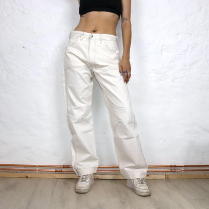 Vintage 90s 00s Y2k DIESEL baggy pants wide leg cargo pants cream white W30