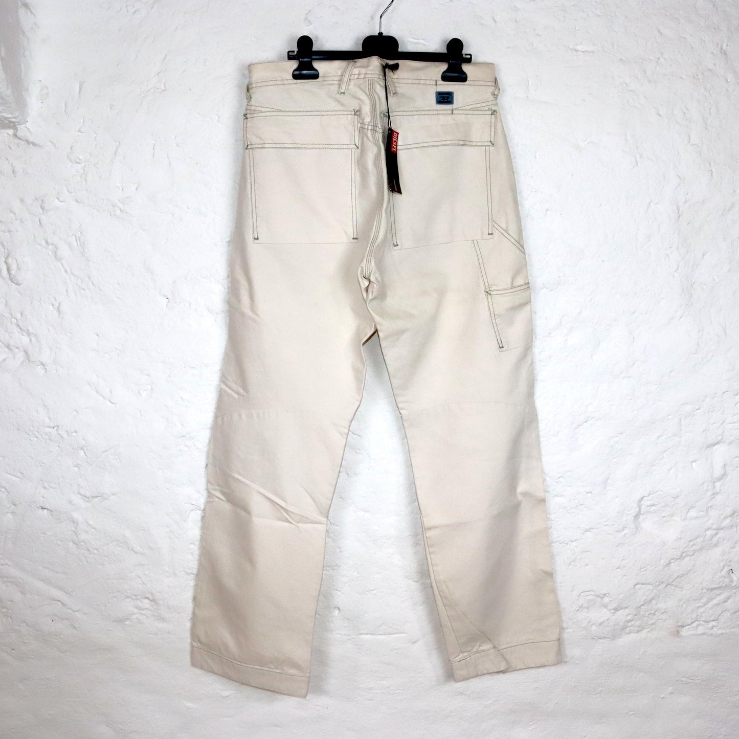 Vintage 90s 00s Y2k DIESEL baggy pants wide leg cargo pants cream white W30