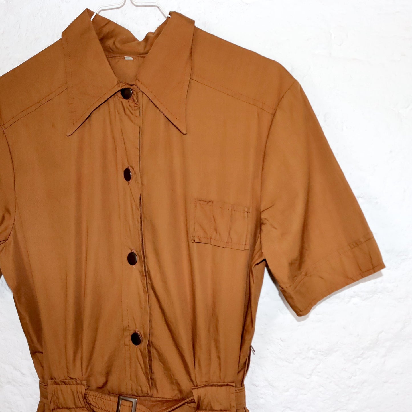 Vintage 80er 90er Midikleid Kleid kurzarm mit Gürtel Knopfreihe braun S/M