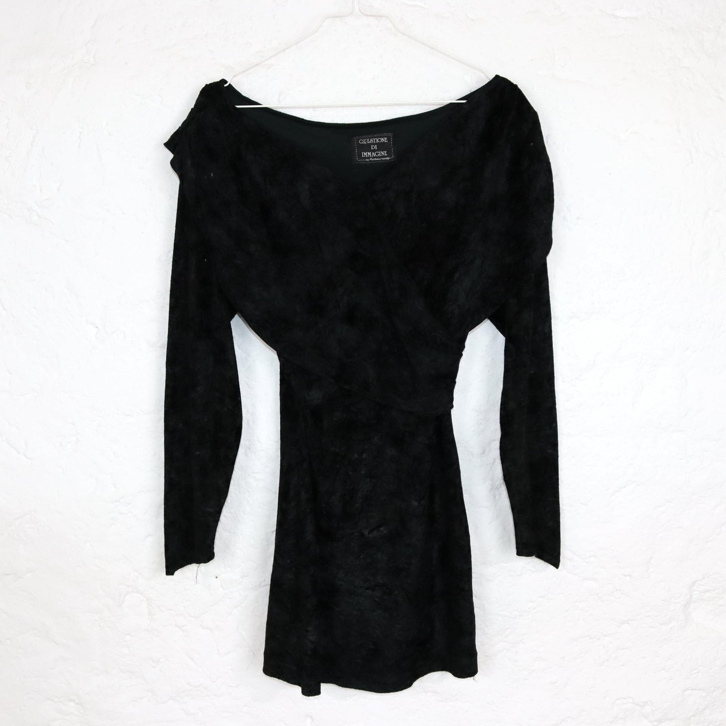Vintage 80s 90s QUESTIONE DI Immagine mini dress velvet dress long sleeve black XS