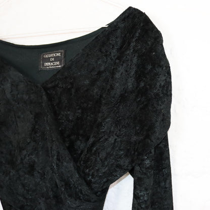 Vintage 80s 90s QUESTIONE DI Immagine mini dress velvet dress long sleeve black XS