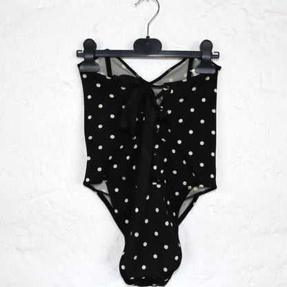 Vintage 80s 90s ANNCLUB bodysuit swimsuit bandeau body tube top dotted to tie S