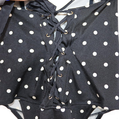 Vintage 80s 90s ANNCLUB bodysuit swimsuit bandeau body tube top dotted to tie S