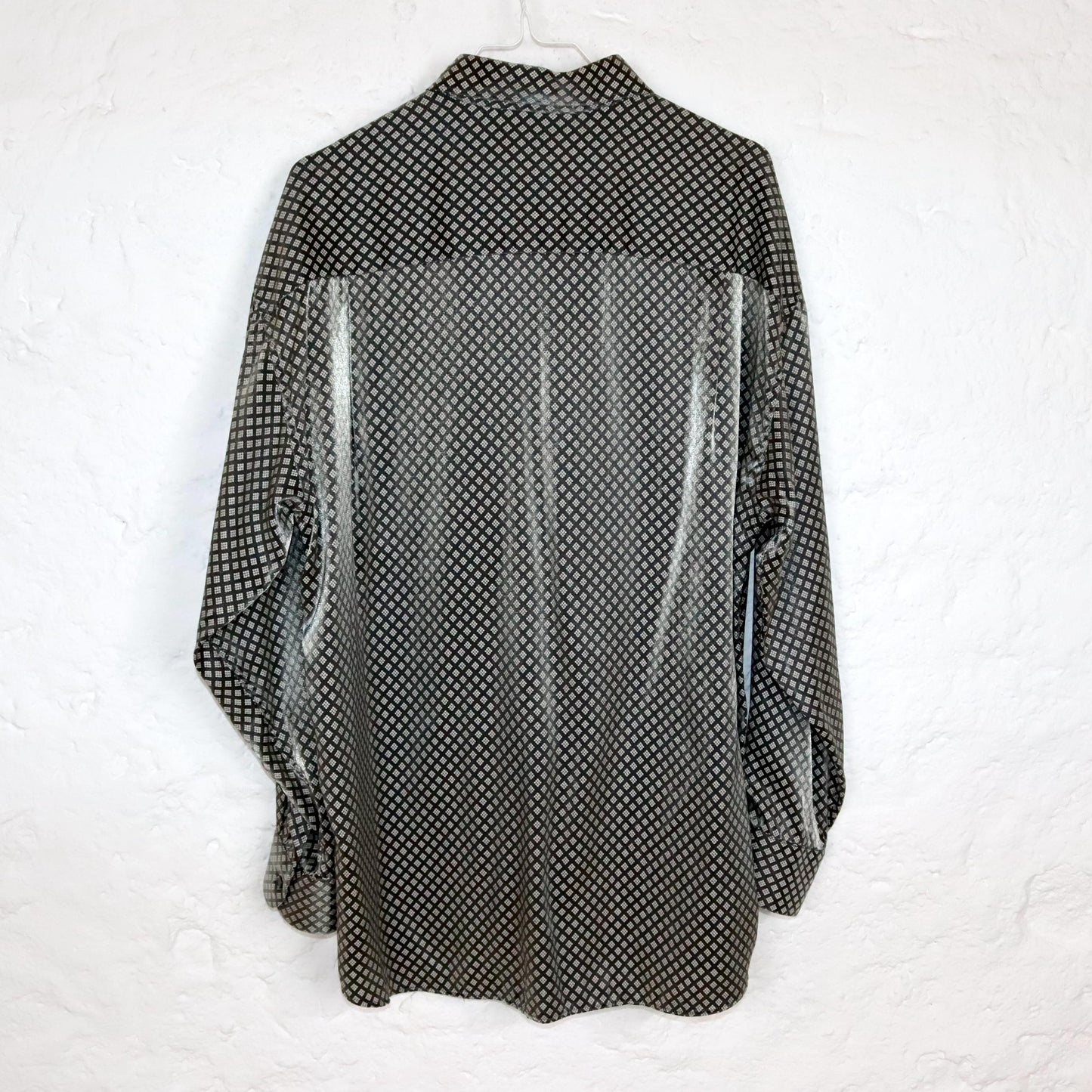 Vintage 80s 90s MIRTO shirt long sleeve crazy pattern shiny silver M