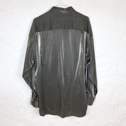 Vintage 80s 90s MIRTO shirt long sleeve crazy pattern shiny silver M