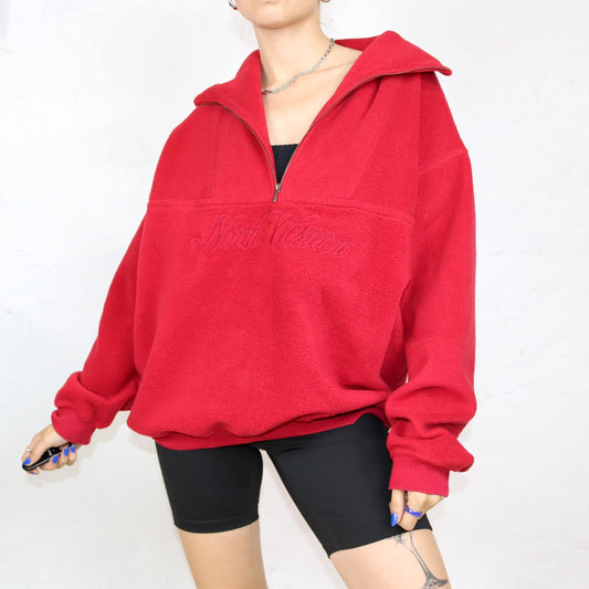 Vintage 80er 90er NORTH WESTERN Fleecepullover Pullover Stehkragen rot XXL