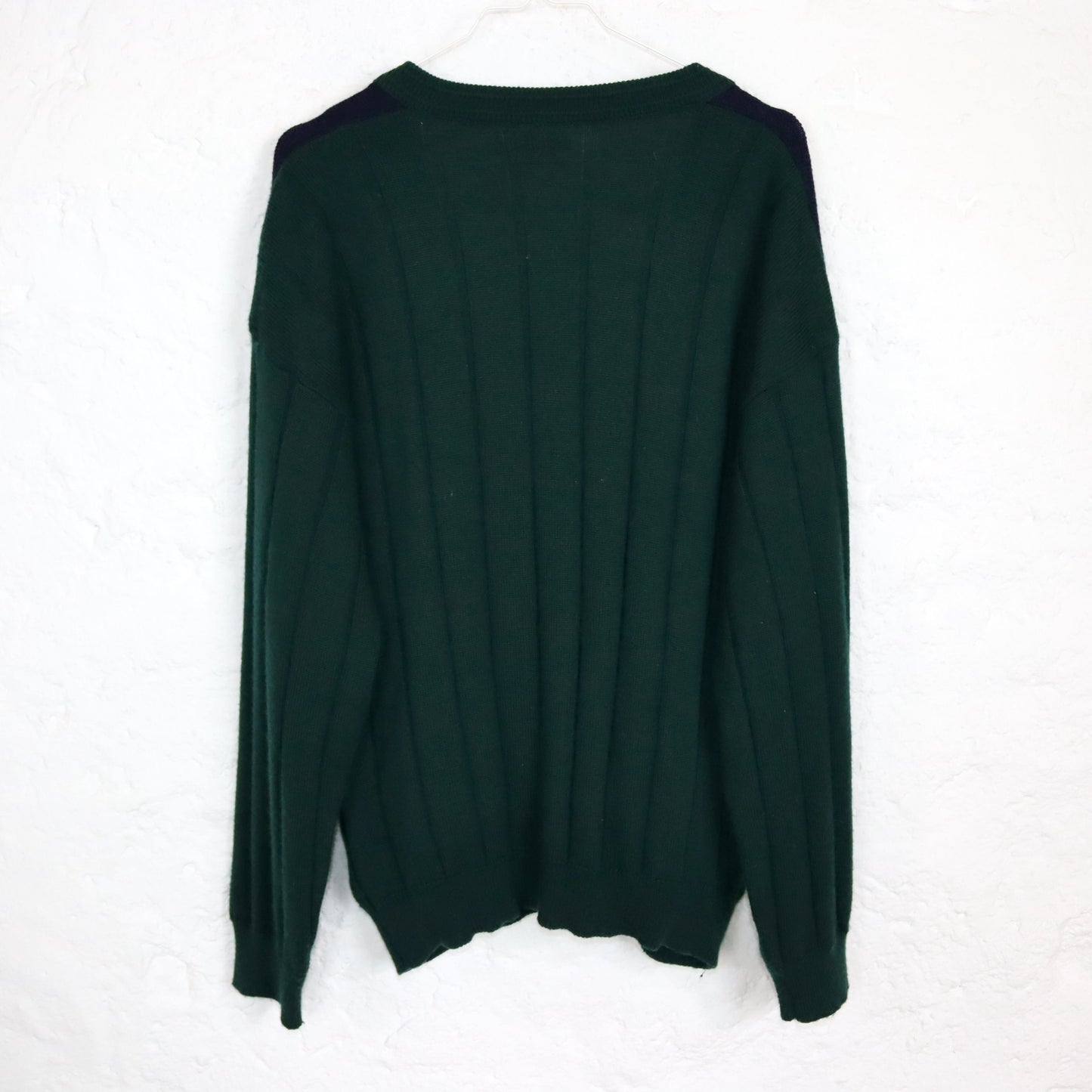 Vintage 80er 90er FAIRBANKS Cardigan Wollcardigan Wolle gemustert grün blau 52 L