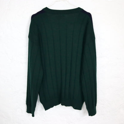 Vintage 80er 90er FAIRBANKS Cardigan Wollcardigan Wolle gemustert grün blau 52 L