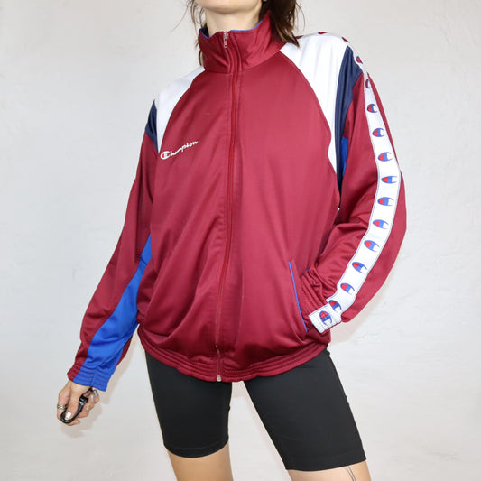 Vintage 80s 90s CHAMPION tracksuit jacket stand-up collar dark red blue white M