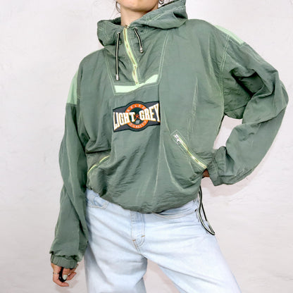Vintage 80s 90s BELFE windbreaker jacket overcoat shiny khaki L 52