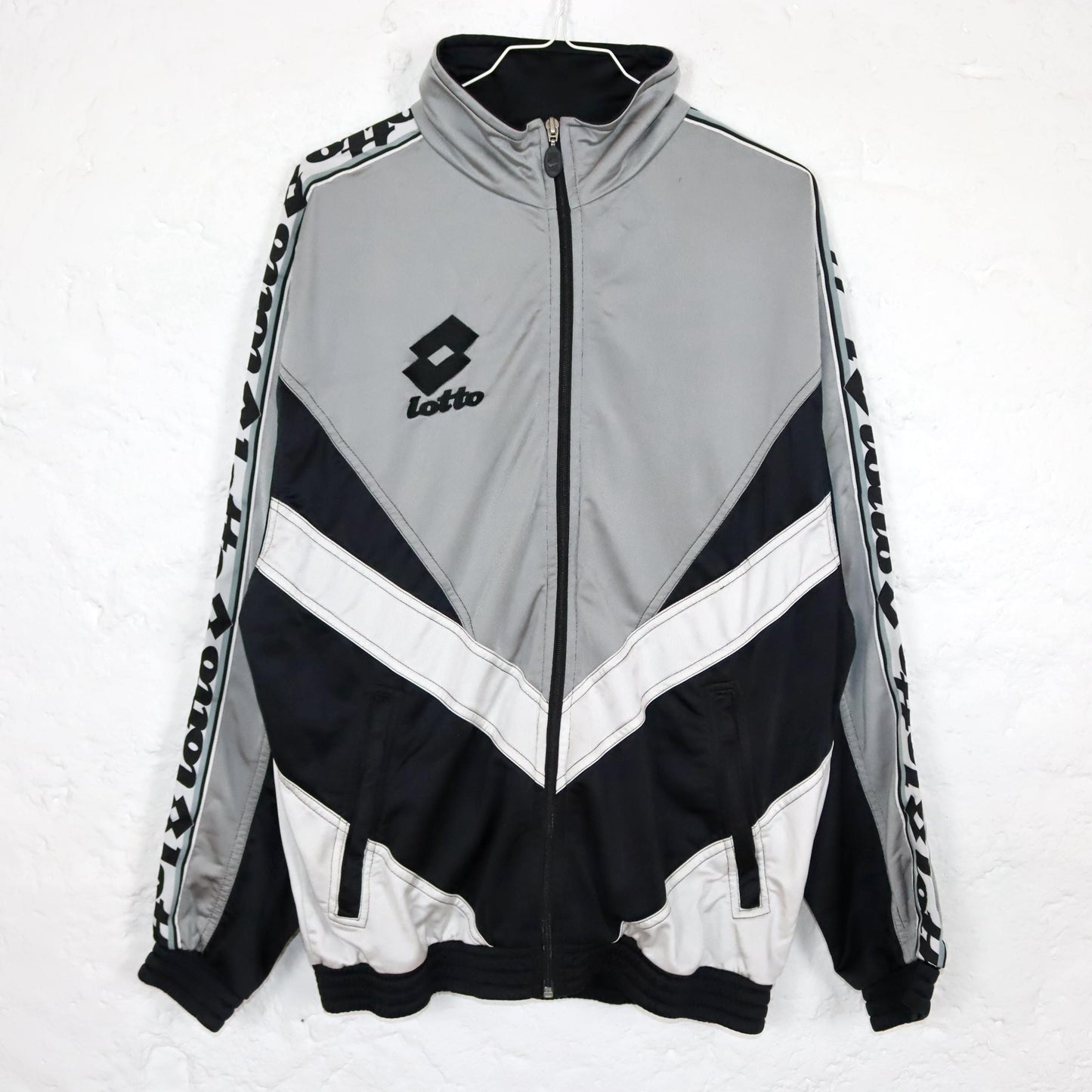 Vintage 80s 90s LOTTO tracksuit jacket stand-up collar black beige white M